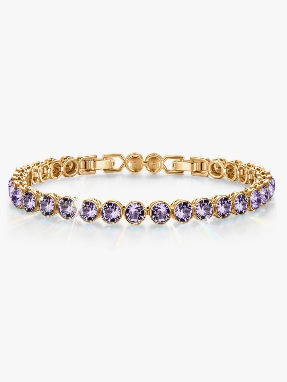 Gold-Plated Amethyst Purple Birthstone Swarovski Crystal Tennis Bracelet